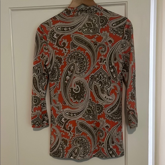 Etro Graphic Orange and Gray Blouse with 3/4 Sleeves - Picture 3 of 3